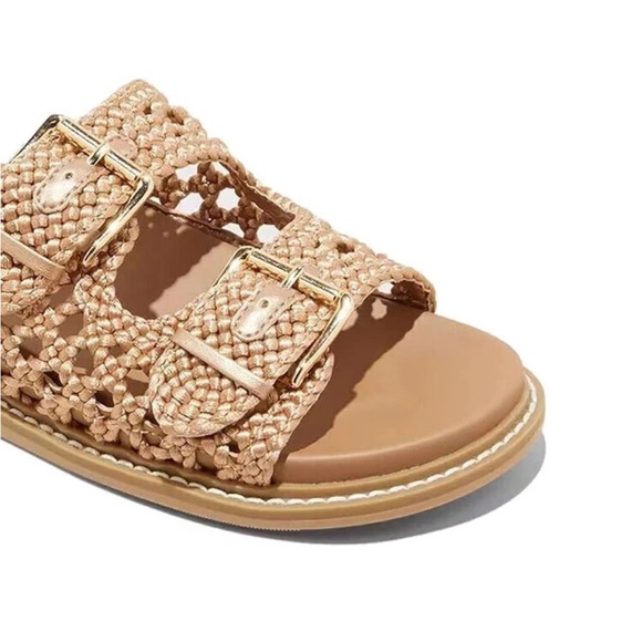 Tan Woven Slide Sandals Universal Thread Kylie 8.5 8 1/2 Two Band Shoes Spring - Picture 5 of 9